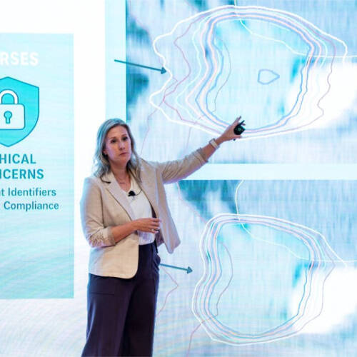 Kristen Vu, assistant professor and Medical Dosimetry Program Director, speaks as part of "Tech Talks: Health & Technology" at the DeVos Center's Loosemore Auditorium in Grand Rapids on September 16